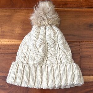Cozy Cream Knit Pom-Pom Beanie hat for women